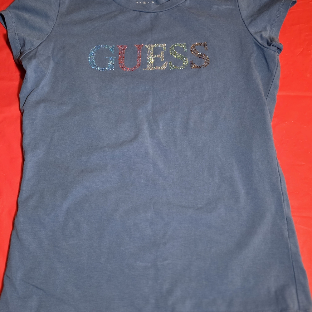 GUESS Navy Tee with Multicolor Rhinestone Logo